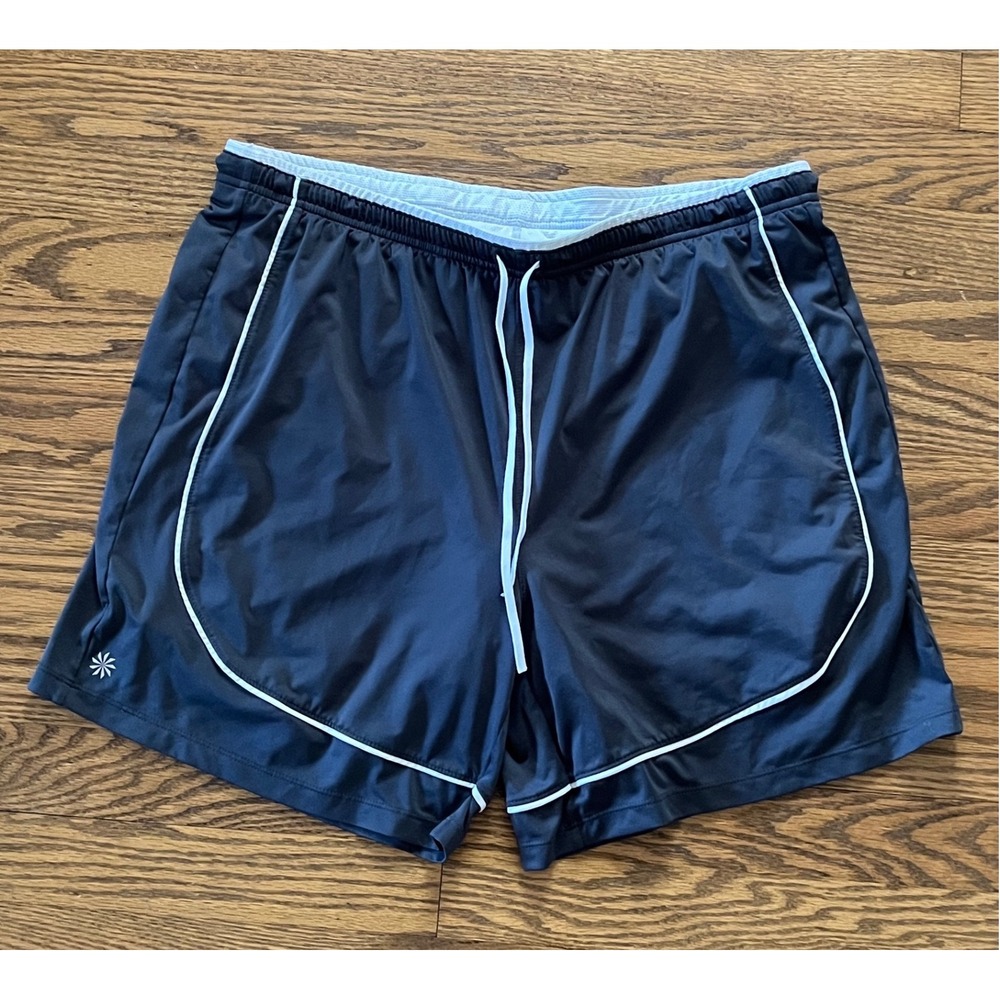 Athleta Womens Gray White Piping Running Shorts Size L Drawstring 6" Inseam